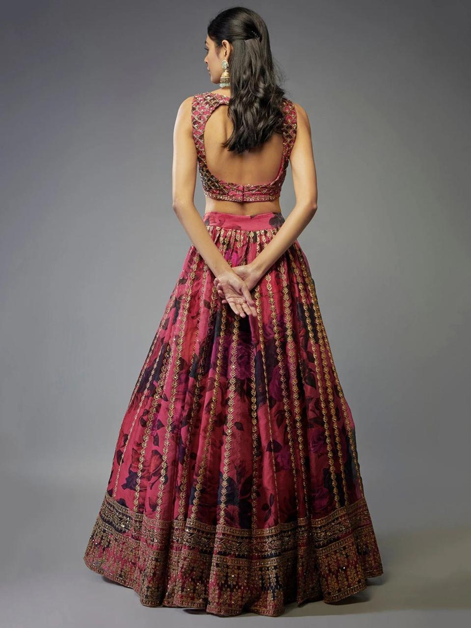 Organza Zari & Sequins Embroidered Lehenga Set with Dupatta