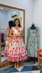 Floral Print Chanderi Cotton Maxi Dress for Women