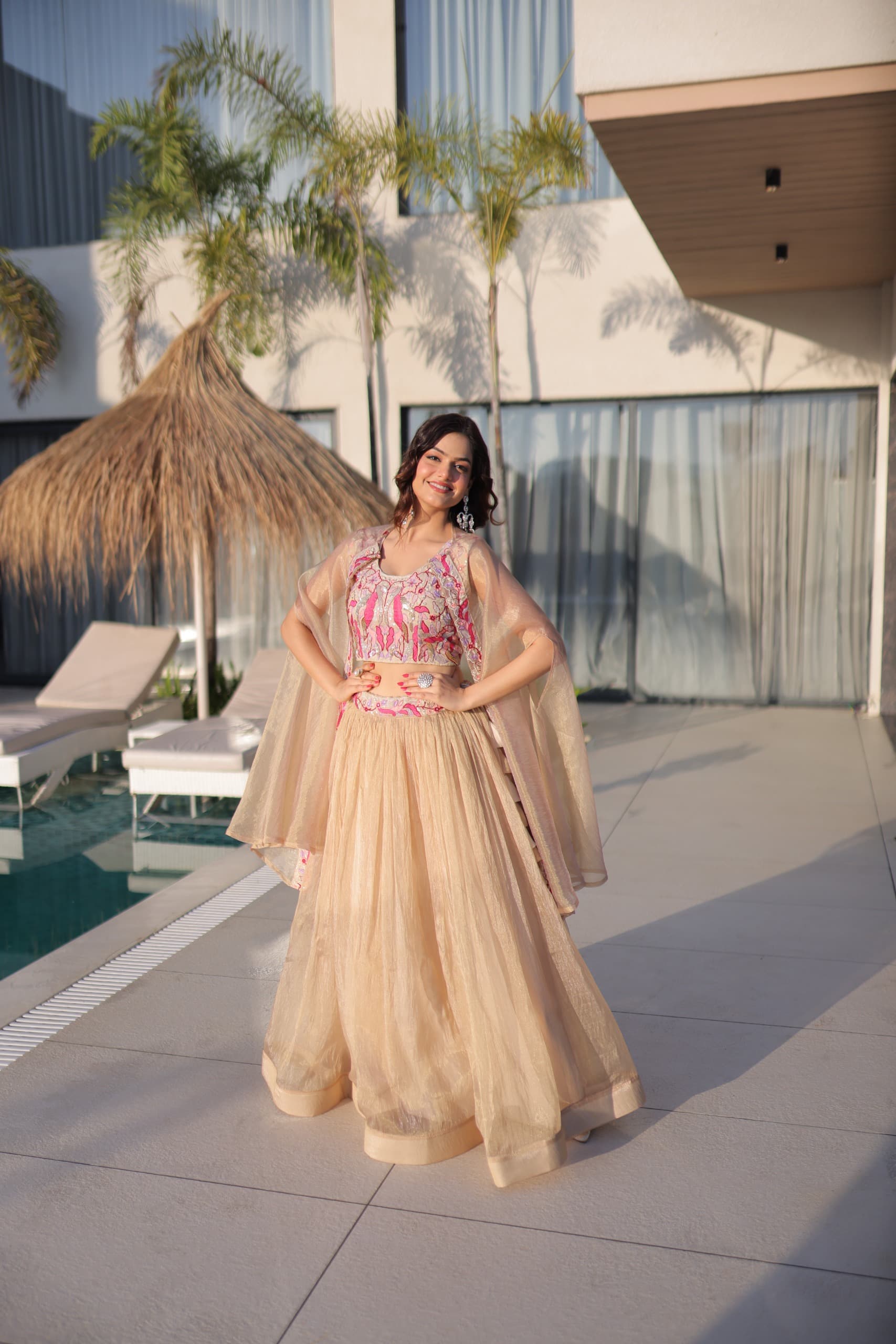 Gamthi Work Cotton Lehenga Choli Set with Koti
