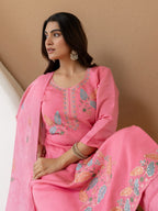 Embroidered Roman Silk Kurta Pant Set with Printed Dupatta