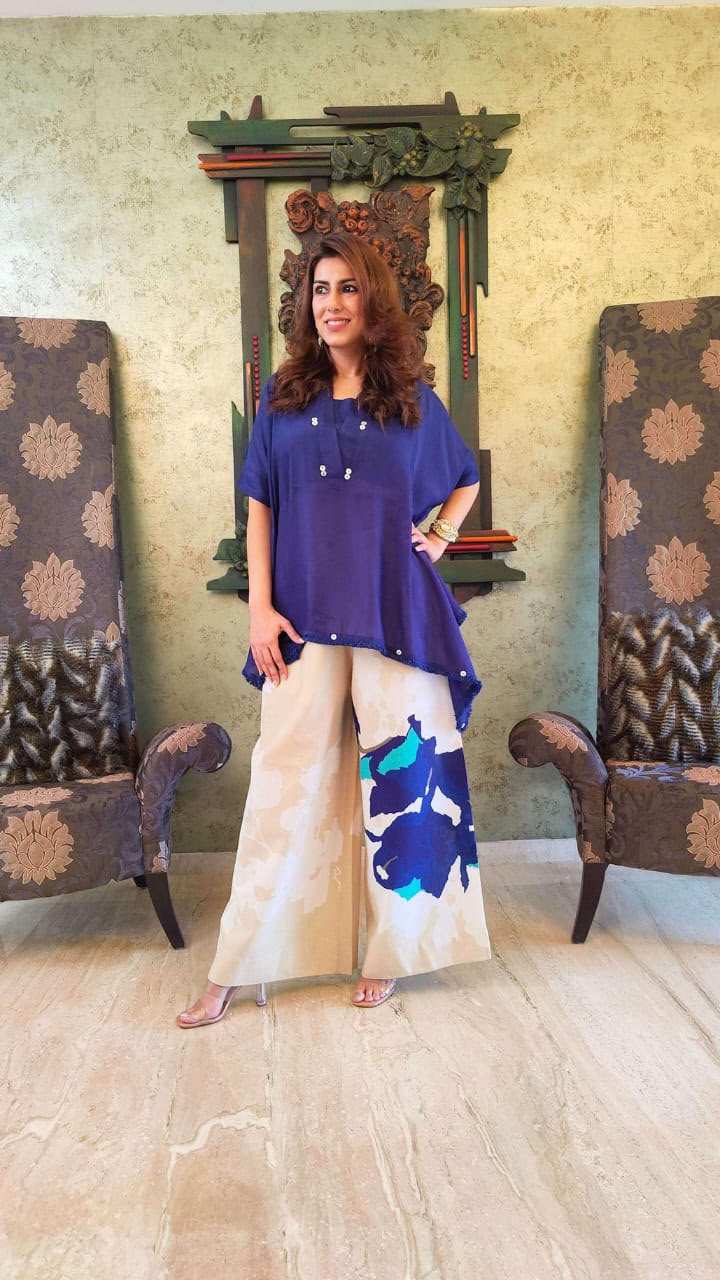 Cotton Loose Fit Co-Ord Set with Printed Palazzo