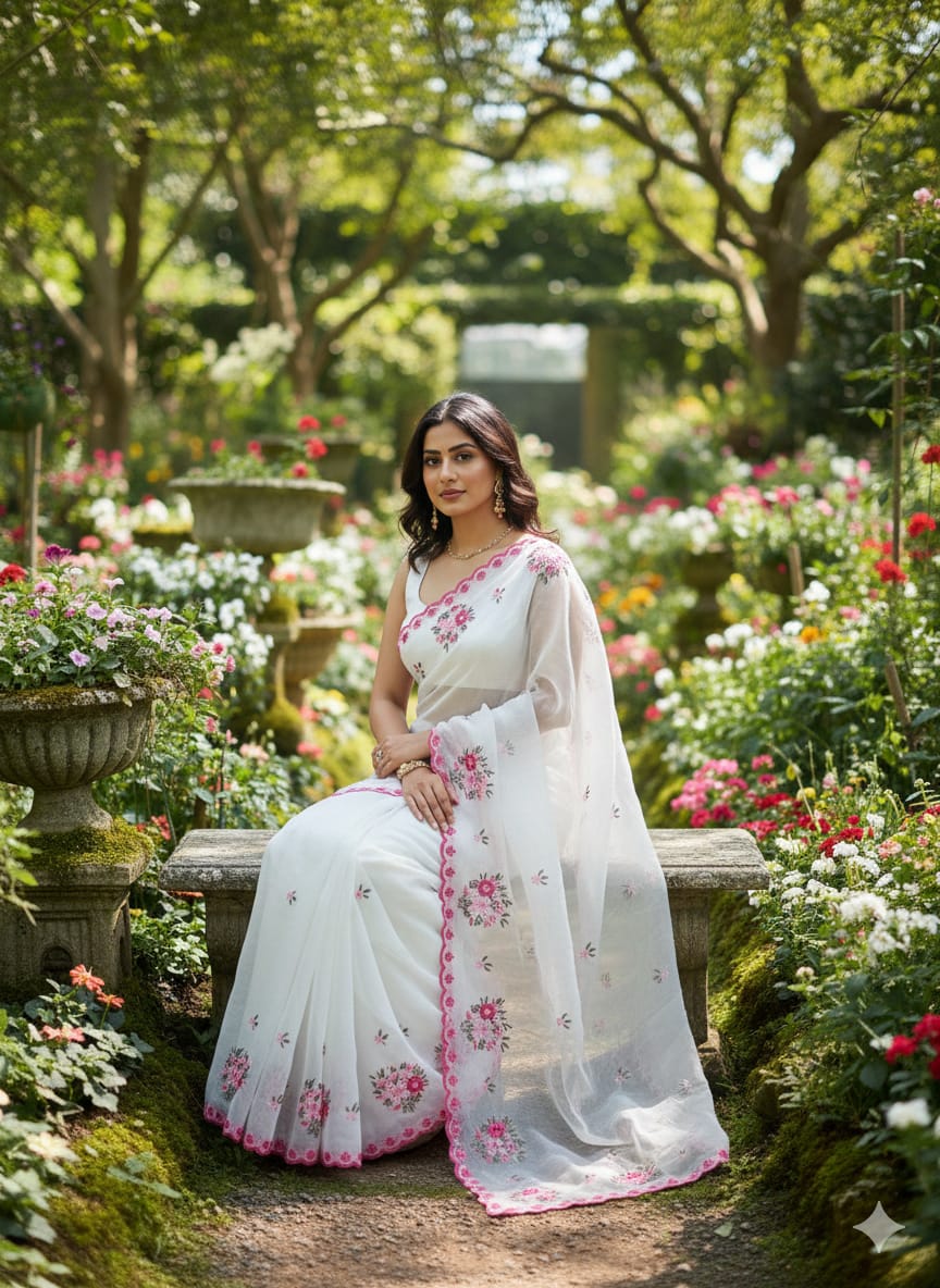 Designer Saree with Scallop Border & Mono Bangalore Blouse