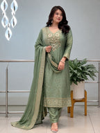 Kanjivaram Hand Work 3 Piece Ethnic Suit Set