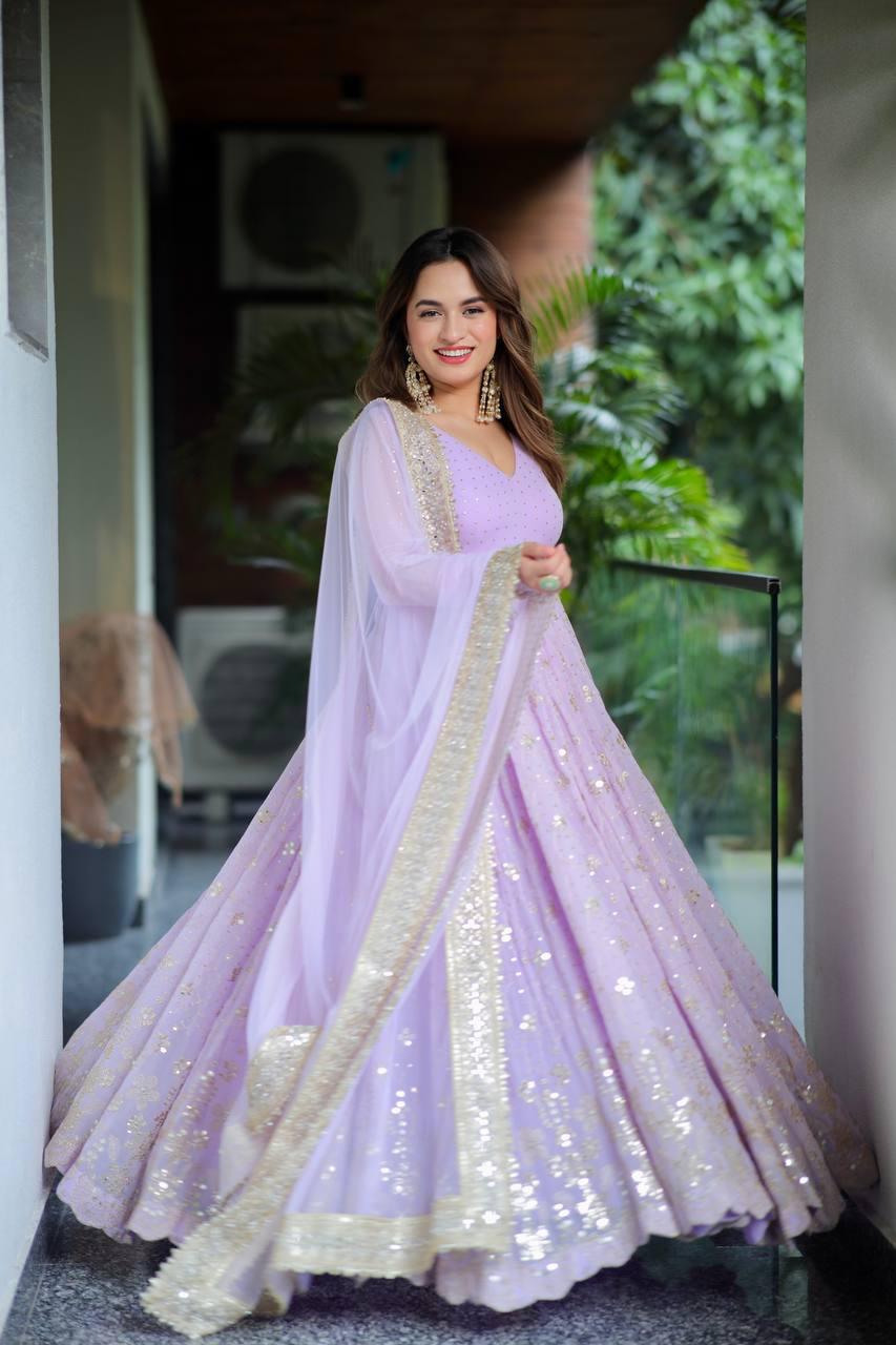 Faux Blooming Sequins & Zari Embroidered Anarkali Suit Set