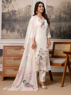 Embroidered Roman Silk Kurta Pant Set with Dupatta