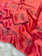 Bird Motif Beaded Rangoli Fabric Saree with Blouse