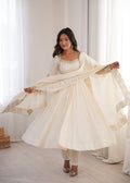 Roman Silk Embroidered Anarkali Gown Set with Chanderi Dupatta