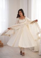 Roman Silk Embroidered Anarkali Gown Set with Chanderi Dupatta
