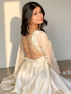 Heavy Upada Silk Embroidered Gown Pant & Dupatta Set