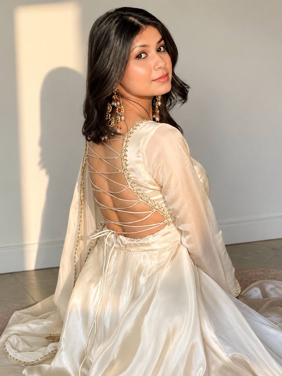 Heavy Upada Silk Embroidered Gown Pant & Dupatta Set