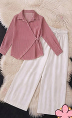 Striped Wrap Knot Top & Palazzo Co-Ord Set