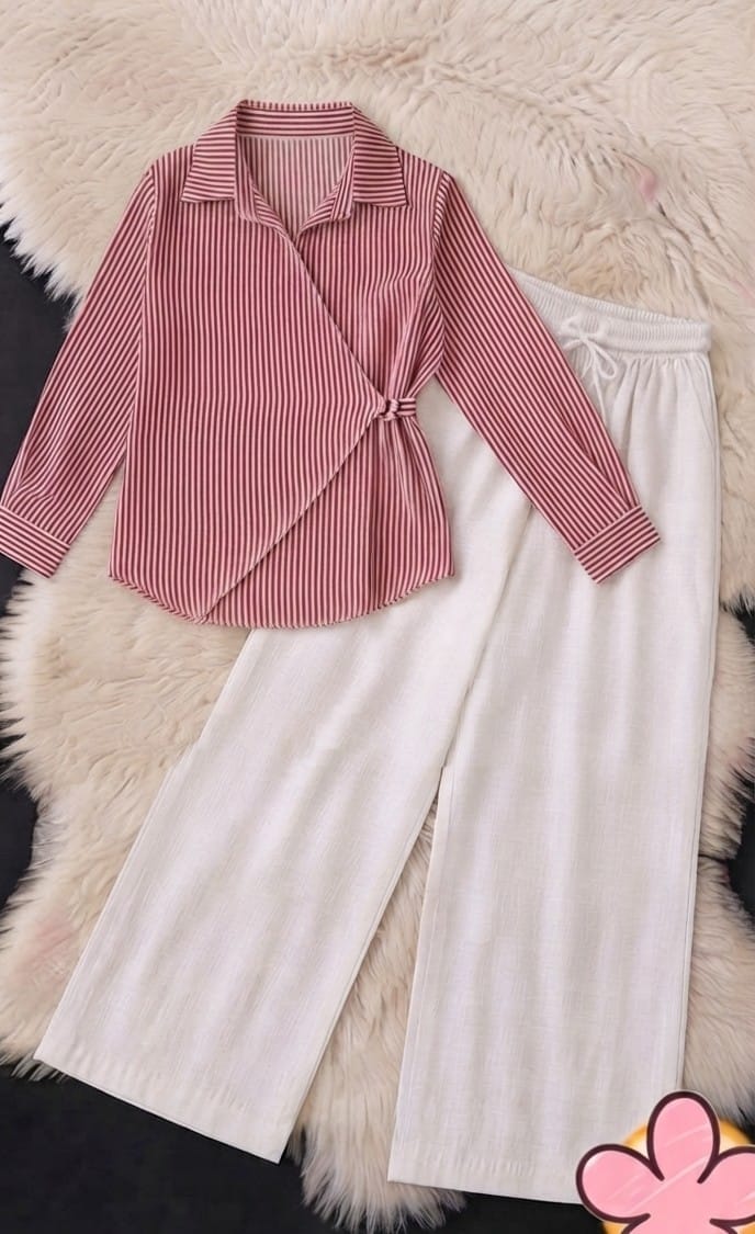 Striped Wrap Knot Top & Palazzo Co-Ord Set