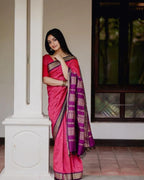 Lichi Silk Saree with Jacquard Weaving & Brocade Blouse