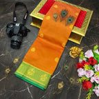 Fusion Korvai Soft Silk Saree with Golden Zari Buttas & Contrast Border