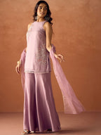 Crunchy Silk Embroidered Kurti Palazzo Dupatta Set