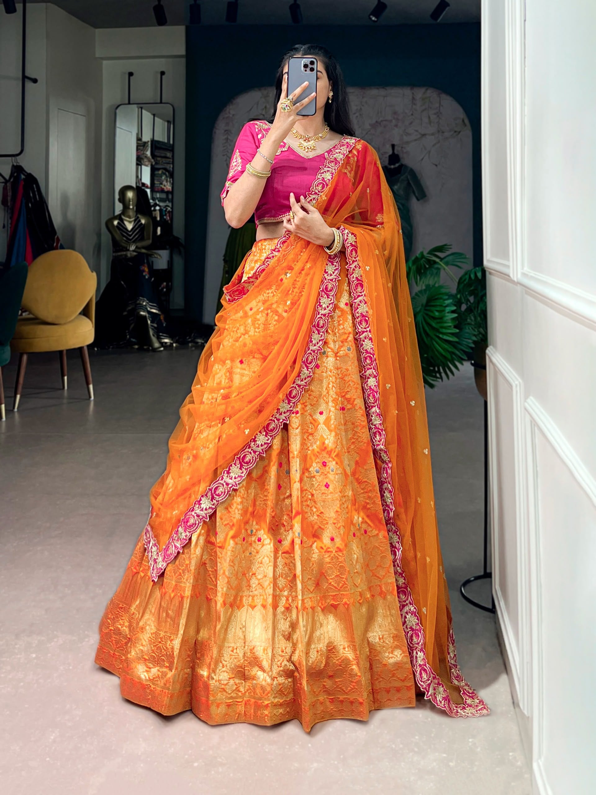 Jacquard Silk Lehenga Set
