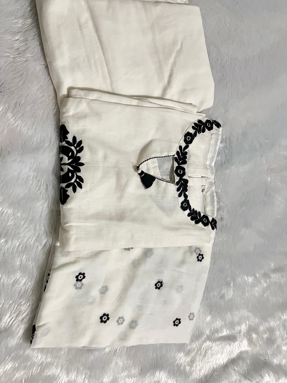 Cotton Flex Embroidered Kurti Pant Dupatta Set