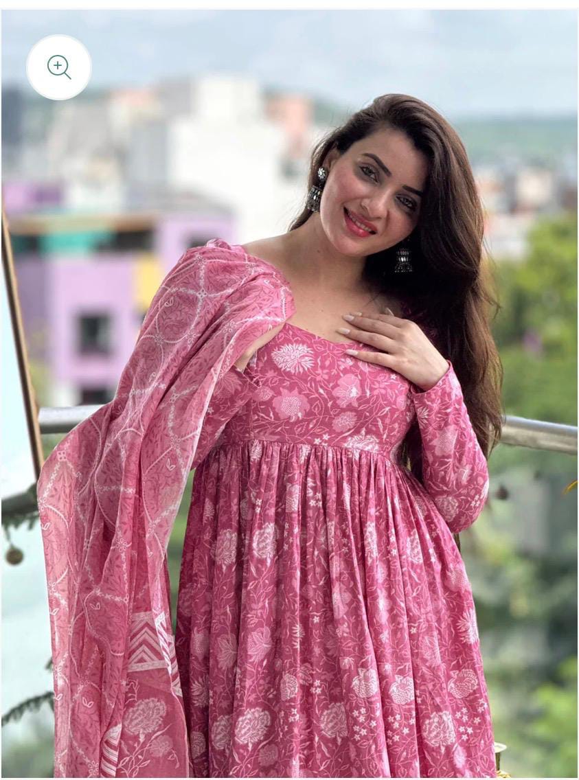 Rayon Anarkali Kurti with Mulmul Dupatta