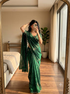 Sunflower Space Silk Satin Saree with Hand Khatli & Cutdana Work