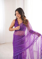 Soft Net Saree with Thread & Sequin Embroidery and Benglori Silk Blouse