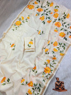 Floral Print Saree with Gola Zari Border & Blouse