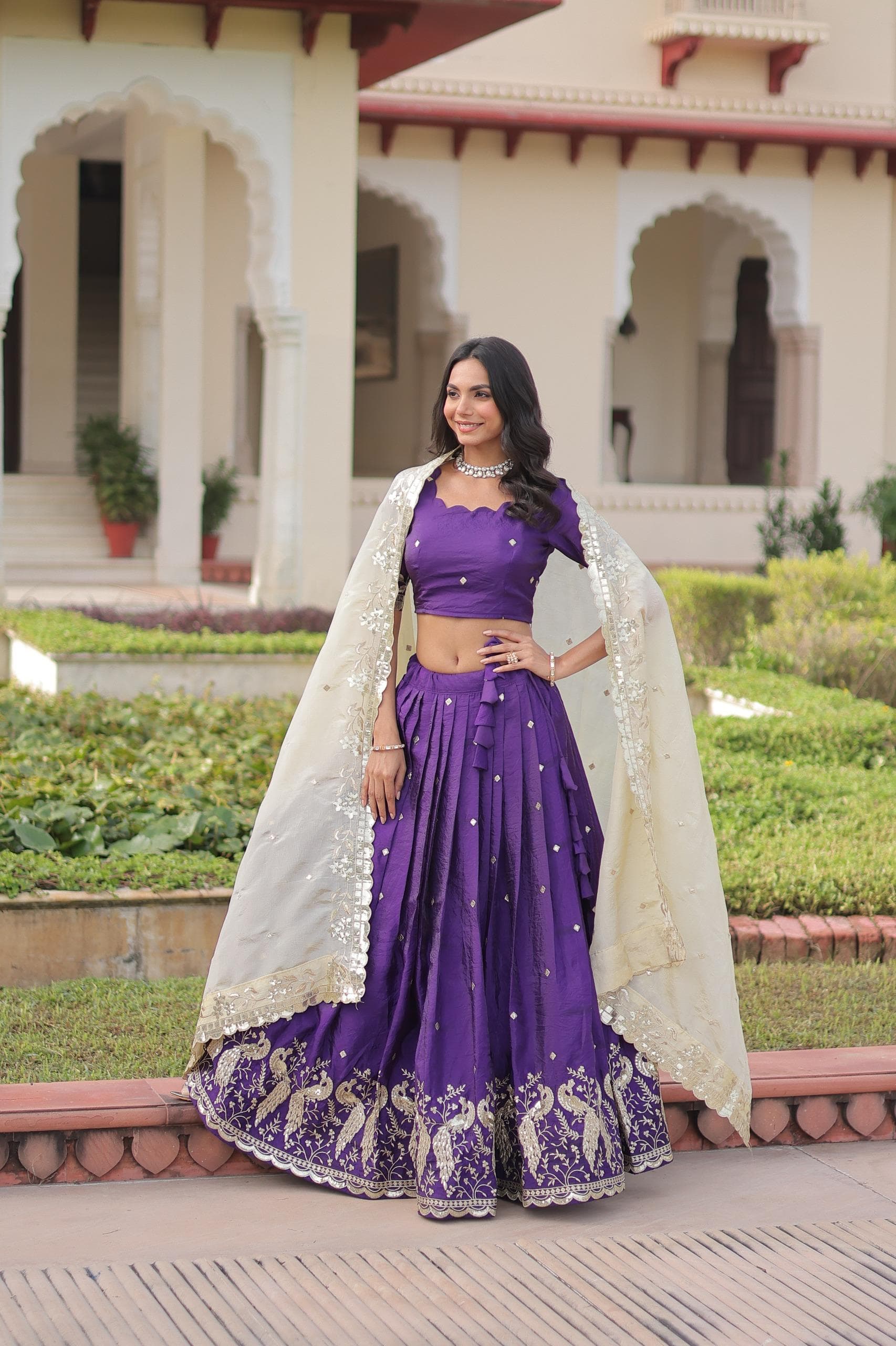Sequins Embroidered Gold Crush Lehenga Choli Set with Dupatta