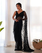 Heavy Butterfly Net Saree with Tone-to-Tone Aari & Stone Work