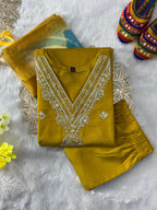 Embroidered Roman Silk Kurta Set