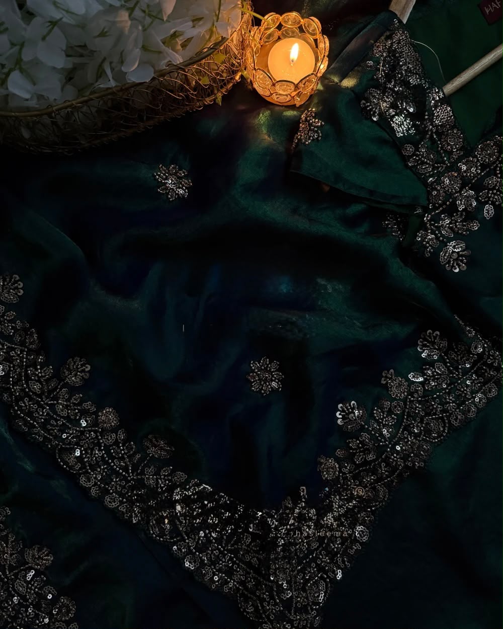 Beads & Sequins Work Fendy Silk Saree with Blouse
