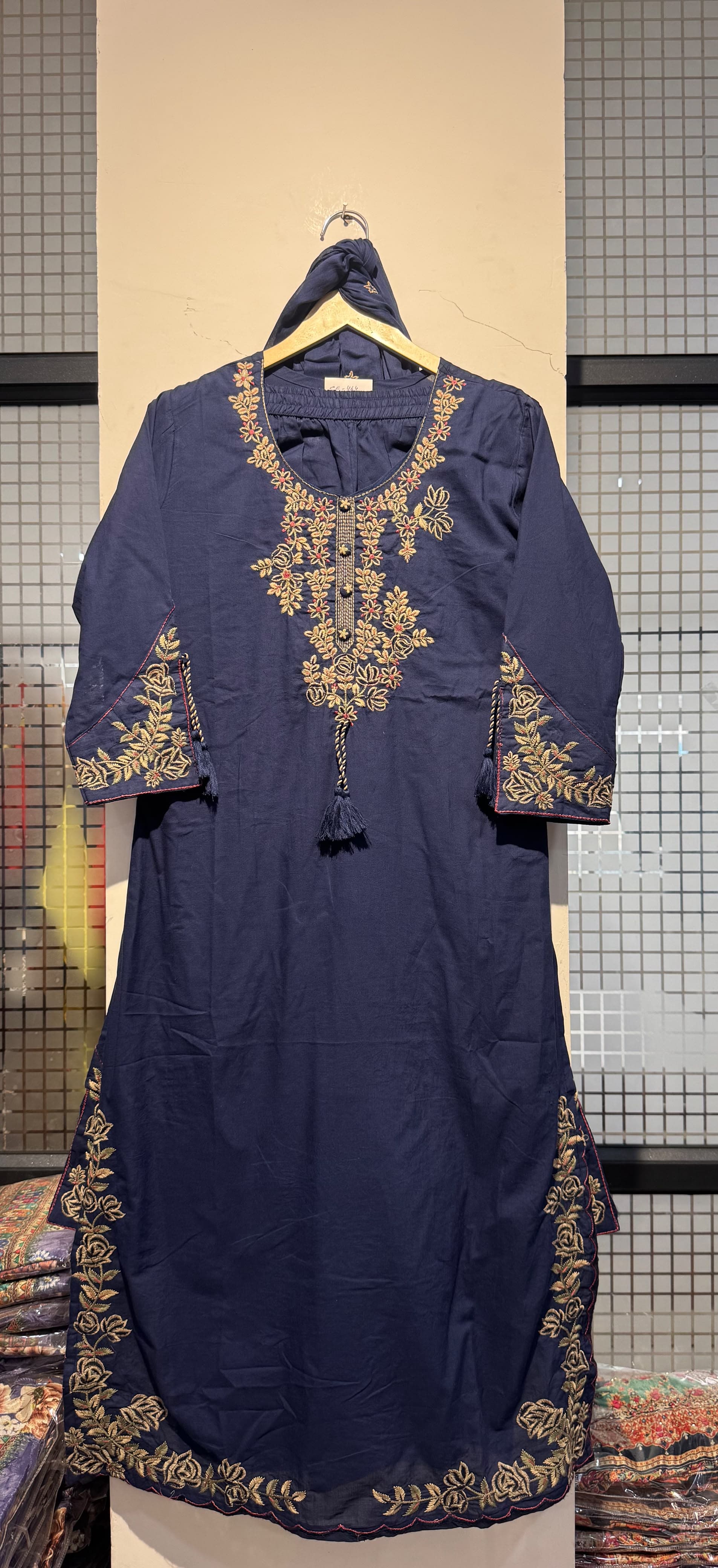 Embroidered Pure Cotton Kurti Pant Set with Dupatta