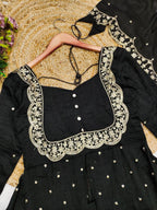 Heavy Vichitra Silk Embroidered Anarkali Suit