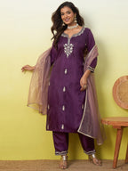Zari Embroidered Zora Silk Blend Kurta Pant Set with Dupatta