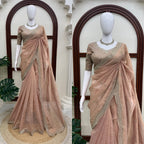 Thread and Sequins Work Tissue Crush Saree with Unstitched Blouse