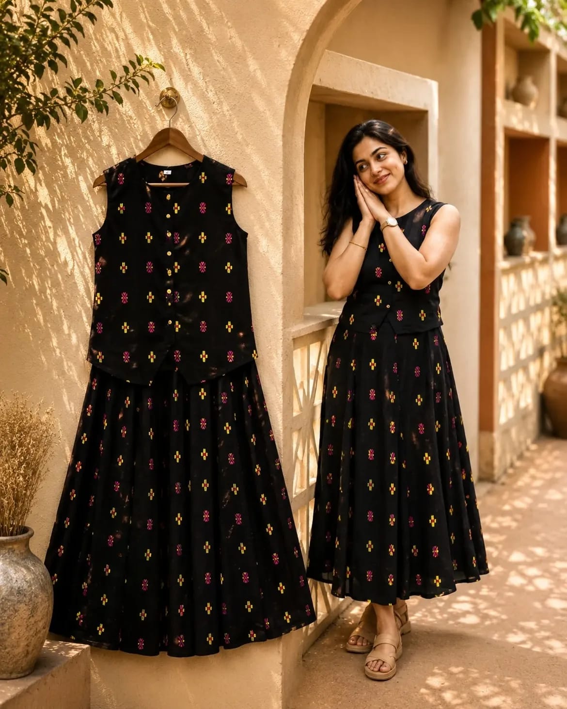 Printed Cotton Skirt & Top Set for Women