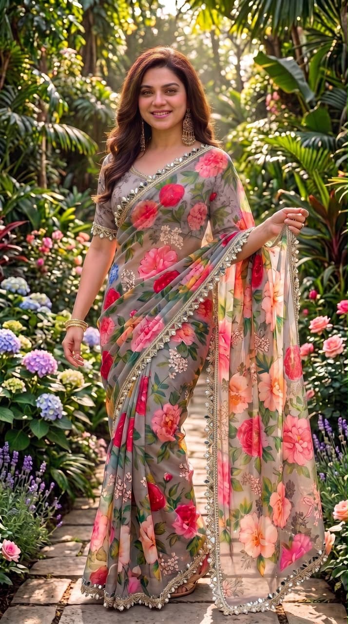 Digital Printed Soft Georgette Saree with Khatli Handwork Blouse