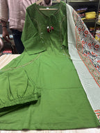 Pure Cotton Mirror Work A-Line Kurta Pant Dupatta Set