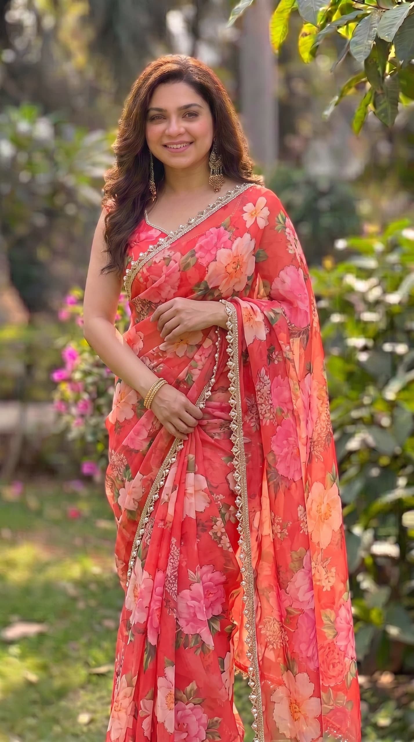 Digital Printed Soft Georgette Saree with Khatli Handwork Blouse