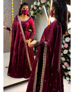 Designer Sequence Embroidered Fendi Silk Gown with Dupatta