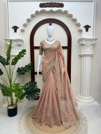 Thread and Sequins Work Tissue Crush Saree with Unstitched Blouse