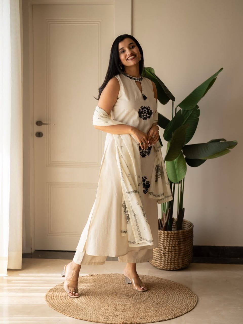 Cotton Flex Embroidered Kurti Pant Dupatta Set