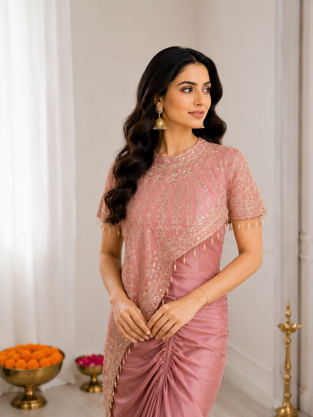 Embroidered Sequins Koti Dhoti Blouse Indo-Western Set