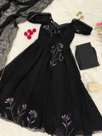 Handpainted Georgette Anarkali Suit Set with Dupatta