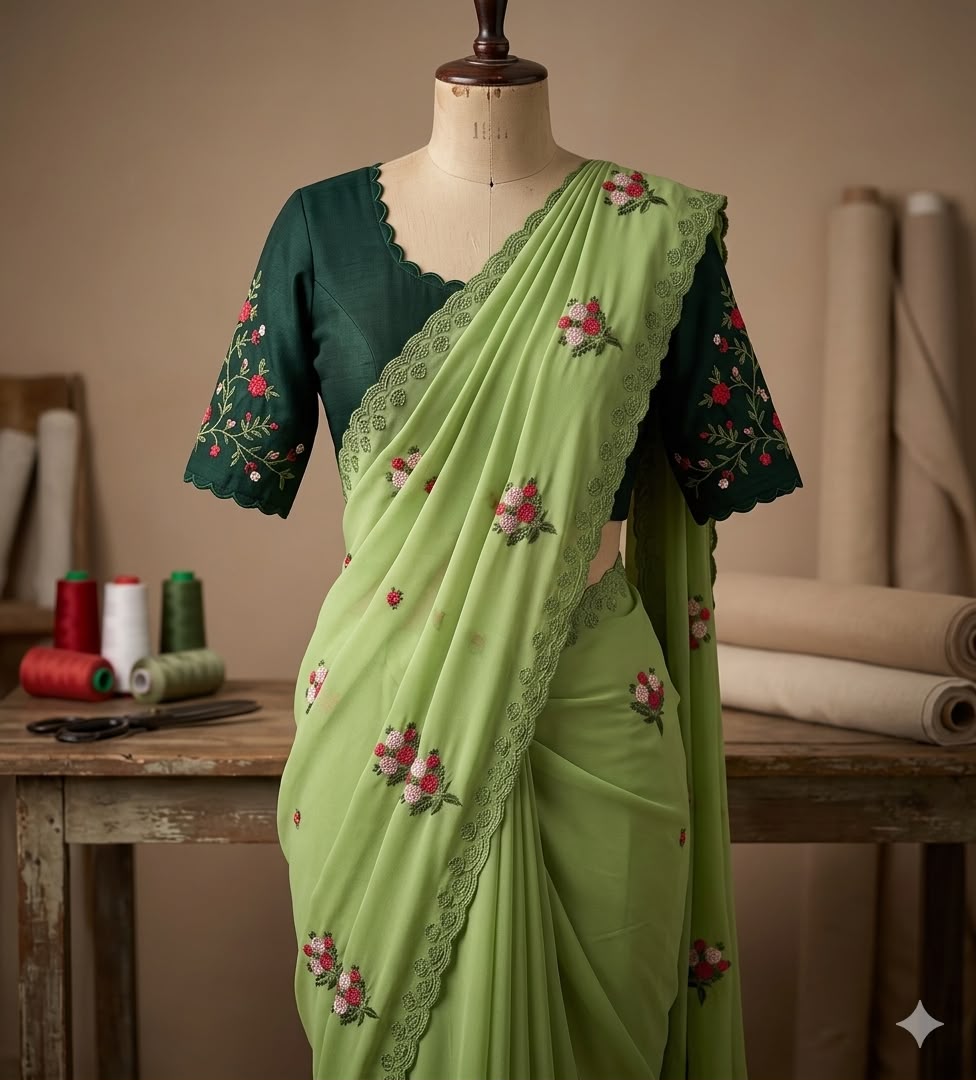 Designer Saree with Contrast Running Blouse