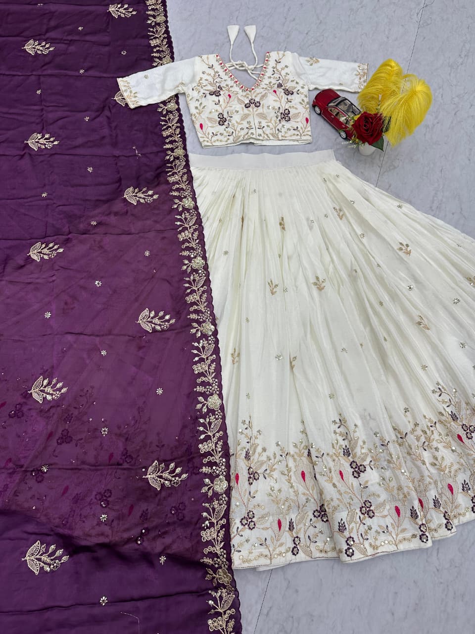 Embroidered Chinon Lehenga Choli with Dupatta