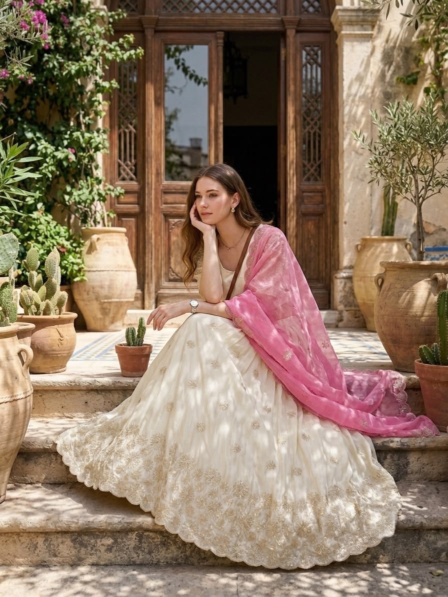 Designer Lehenga with Crunchy Silk Dupatta