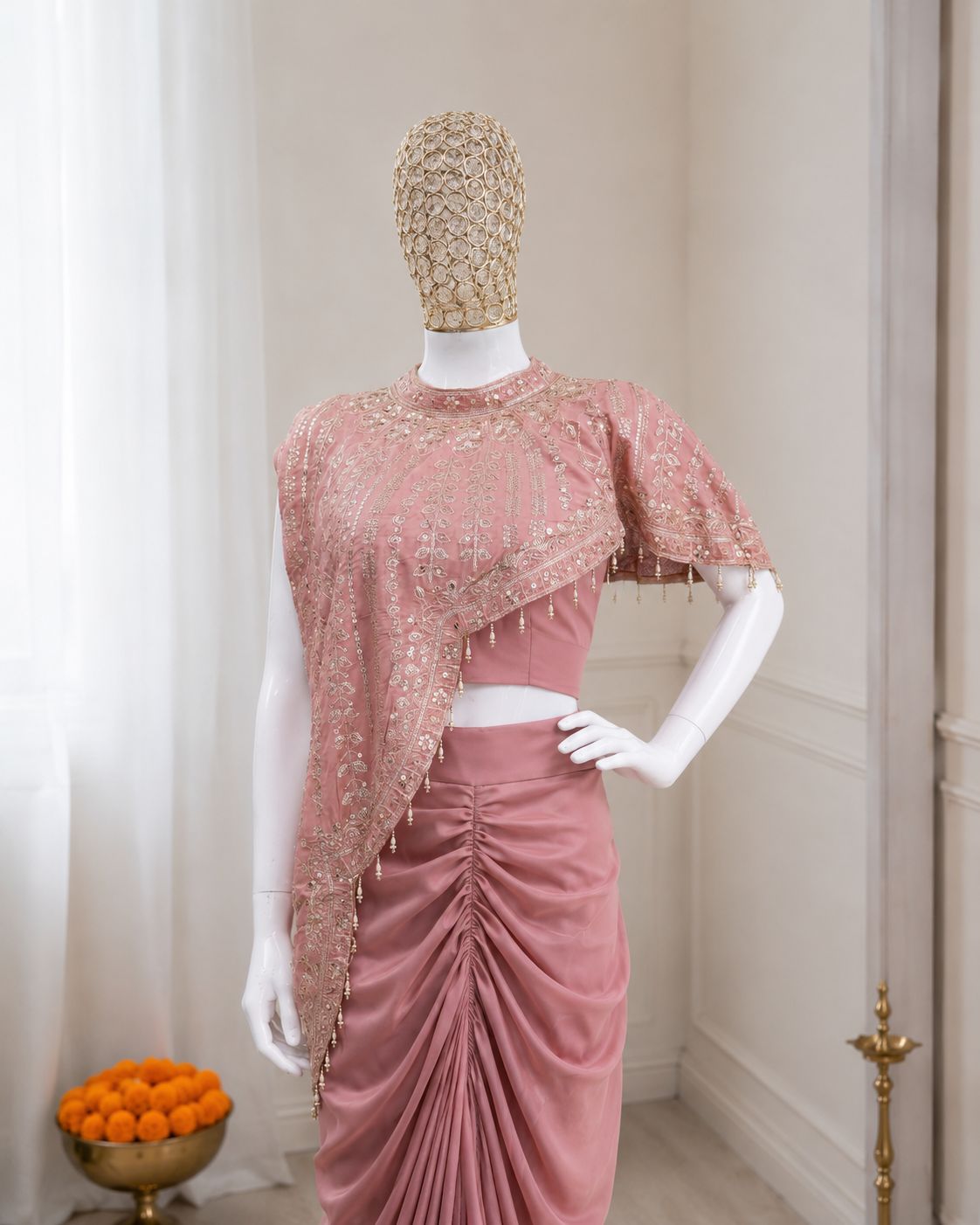Embroidered Sequins Koti Dhoti Blouse Indo-Western Set