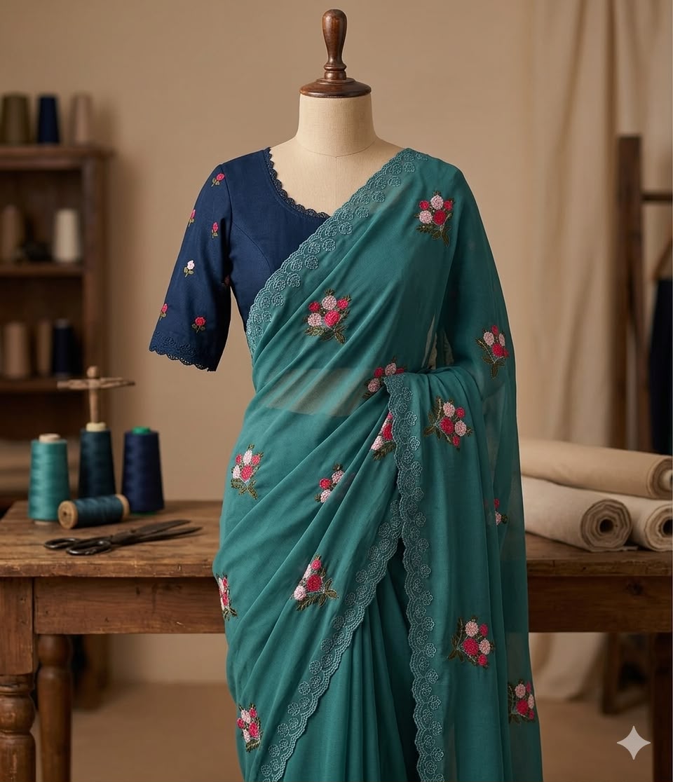Designer Saree with Contrast Running Blouse