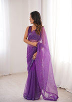 Soft Net Saree with Thread & Sequin Embroidery and Benglori Silk Blouse