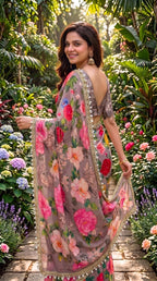 Digital Printed Soft Georgette Saree with Khatli Handwork Blouse