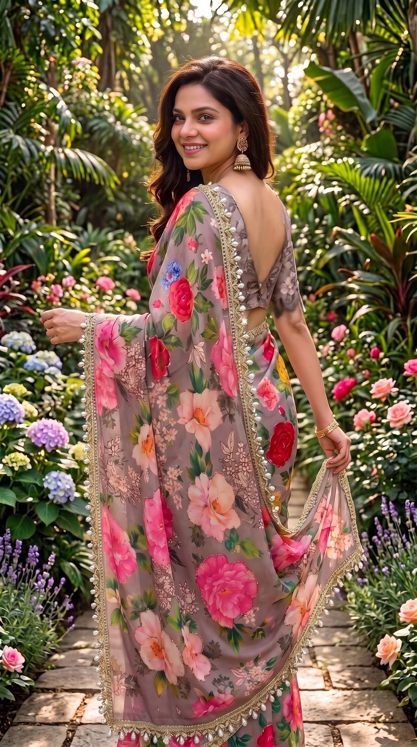 Digital Printed Soft Georgette Saree with Khatli Handwork Blouse